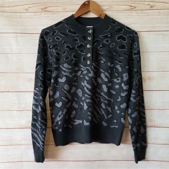 Heartloom Animal Print Knitted Henley Long Sleeve Sweater Women's Size Small - Picture 1 of 6